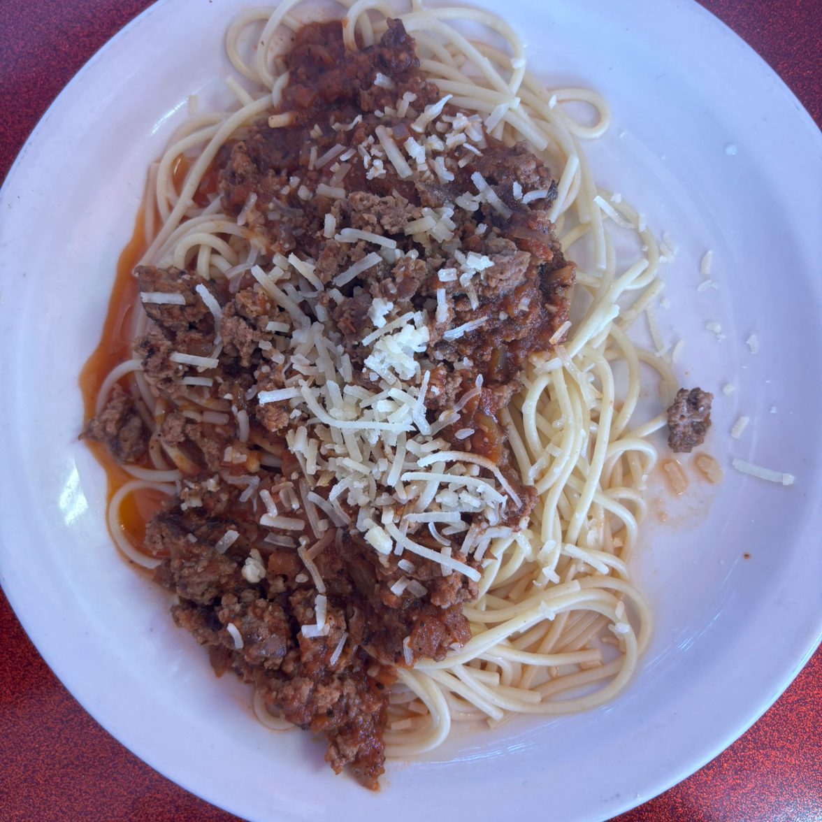 (K) Lunch Spaghetti with Meat Sauce or Meatballs.
